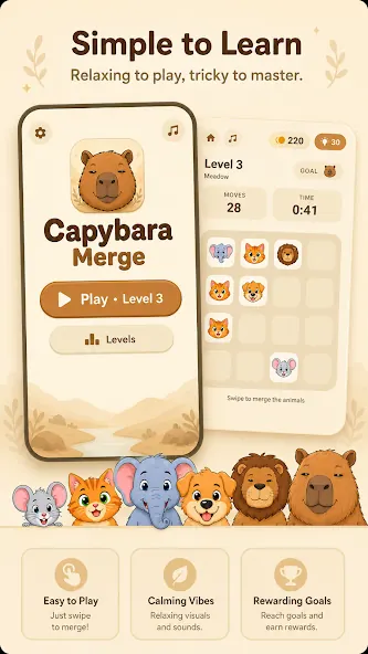 Capybara Grow level selection and gameplay screen