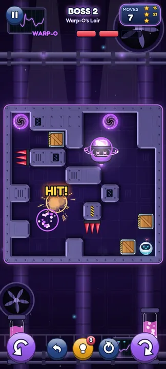 Warp-O's Lair, the Warp Wing's boss, taking a crate hit. Its next position will be somewhere else.