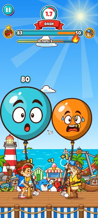 A Dash on Seaside Pier with 1.7 seconds left, 83 taps to 50.