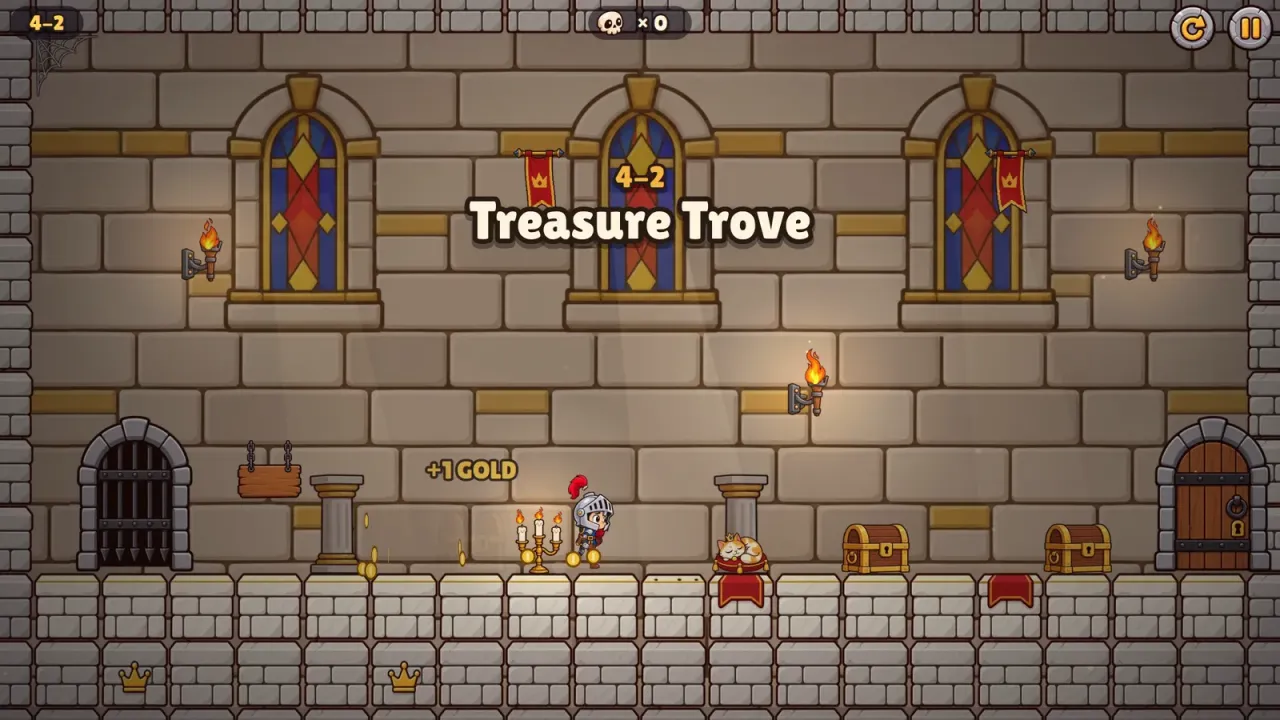 Room 4-2, Treasure Trove, just after a real coin. The two chests further along still need a look before anyone jumps near them.
